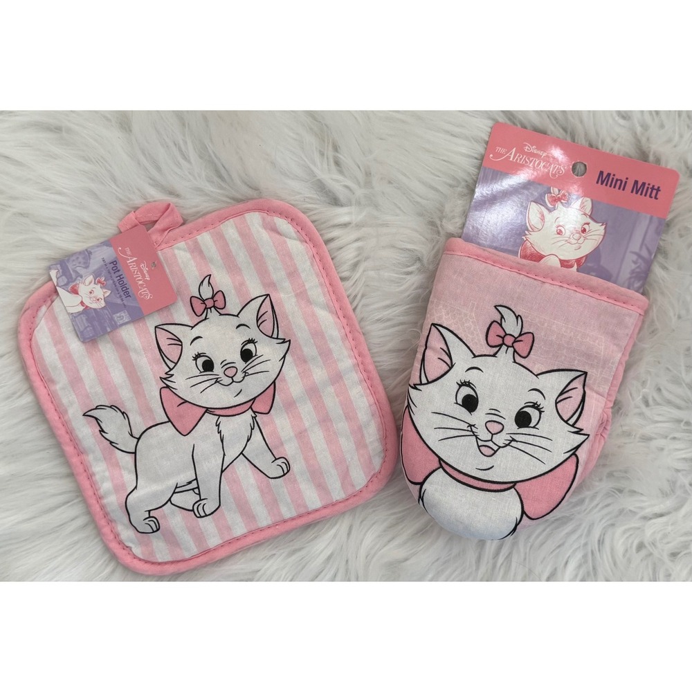 Disney The Aristocats Marie Pot Holder and Mini Oven Mitt Set Pink White NEW
